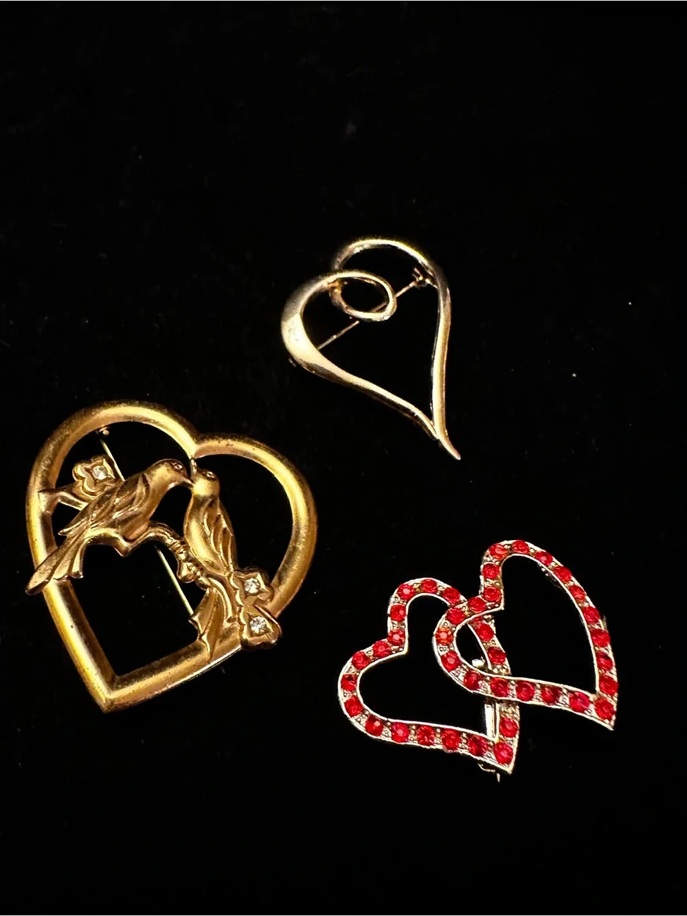 Gold-Tone Heart Brooch collection/Set of 3